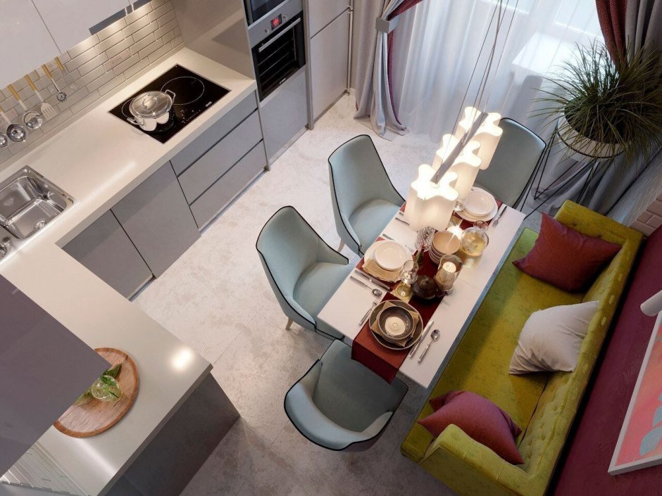 Интерьер кухни 5.5 кв.м с диванчиком