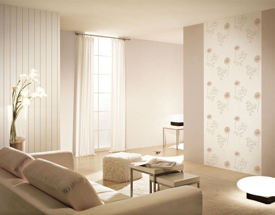 Обои в гостиную комбинированные светлые