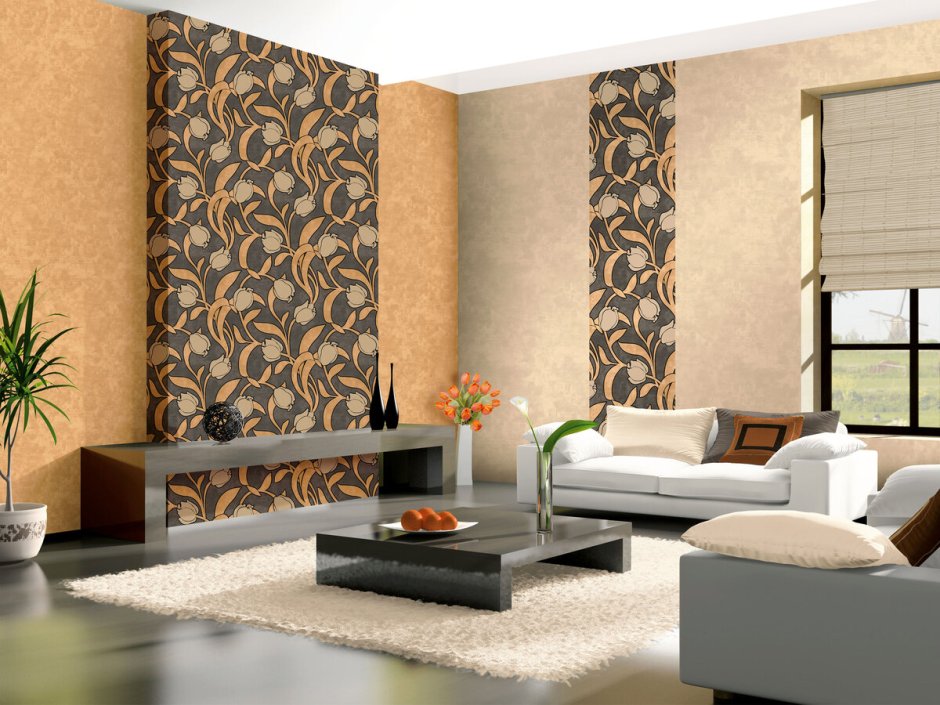 Обои в гостиную комбинированные