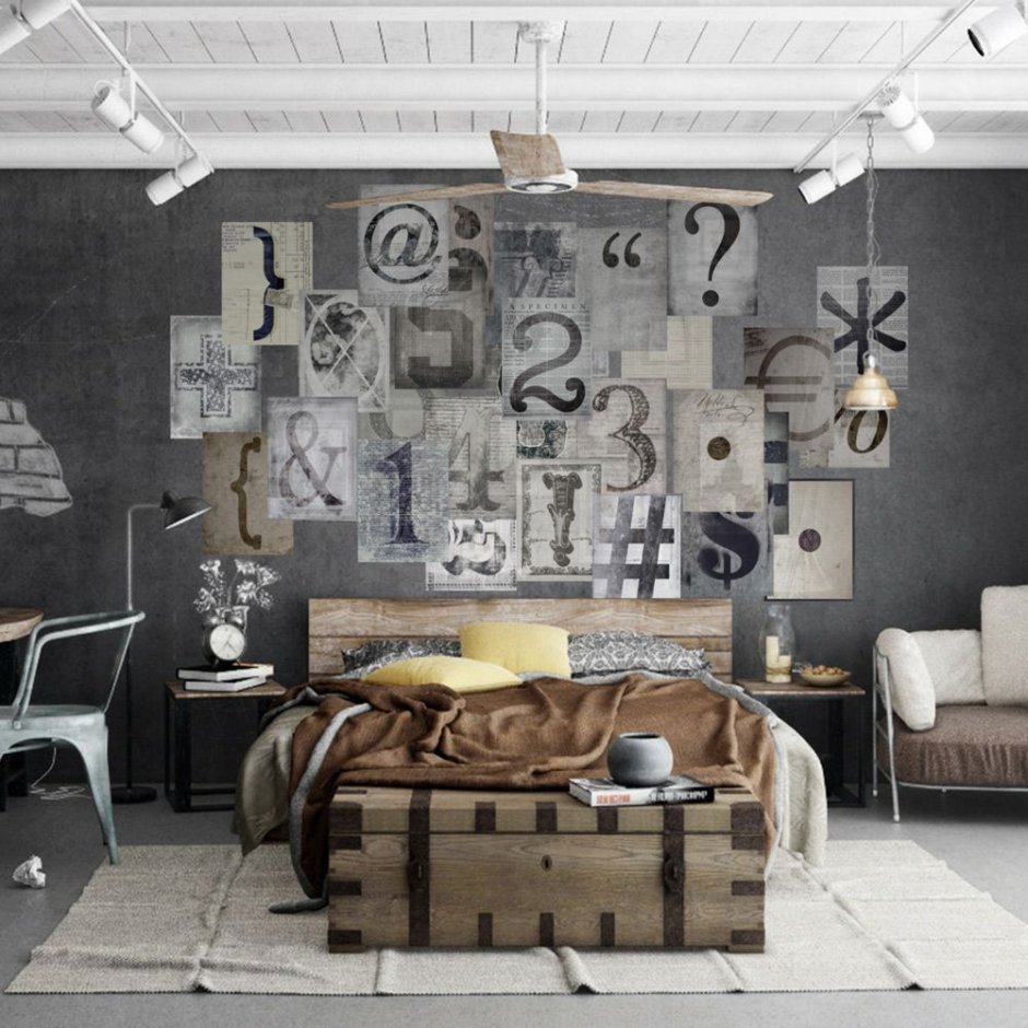 Интерьер спальни в стиле Индастриал