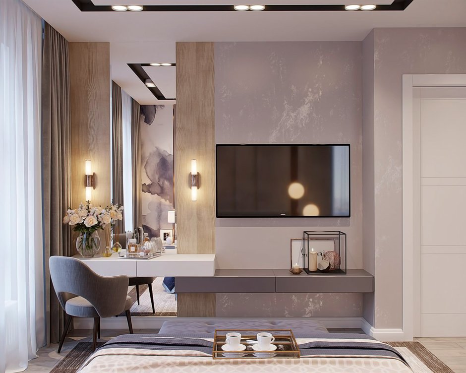 Телевизор на зеркале в интерьере