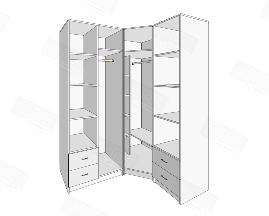 Угловой шкаф 1200х1200 с распашными дверьми