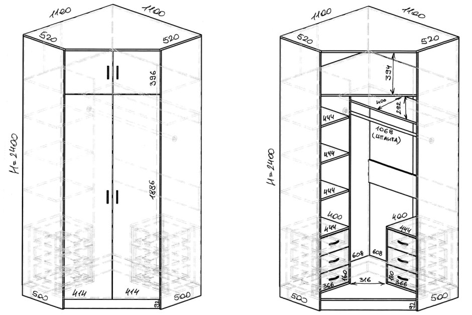 Шкаф распашной угловой Alisa-14