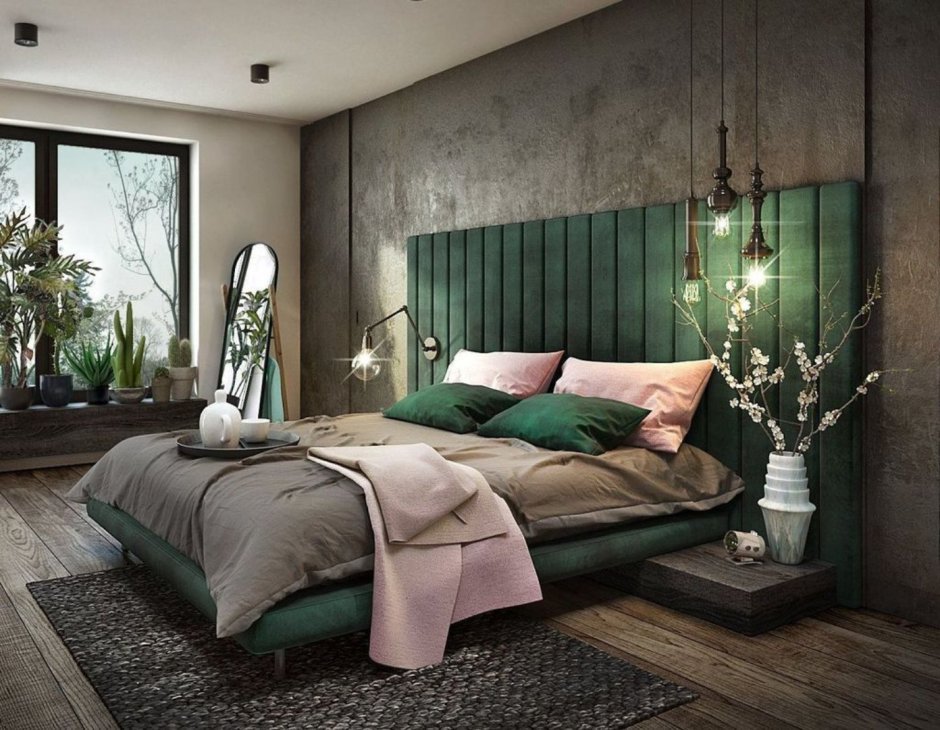 Дизайн спальни с коричневой кроватью