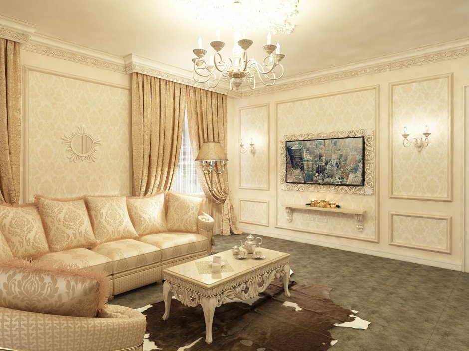 Светлая гостиная в классическом стиле