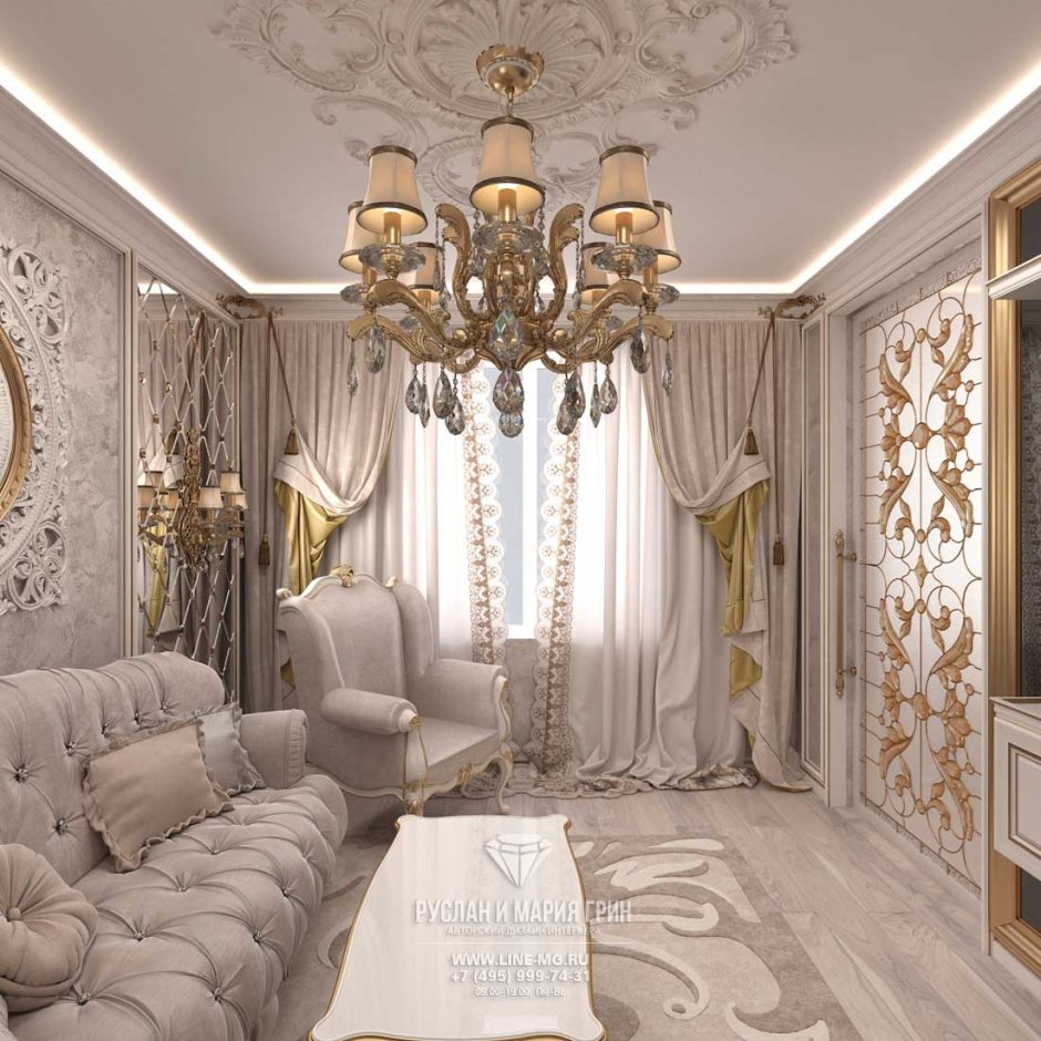 Классическая гостиная в светлых тонах