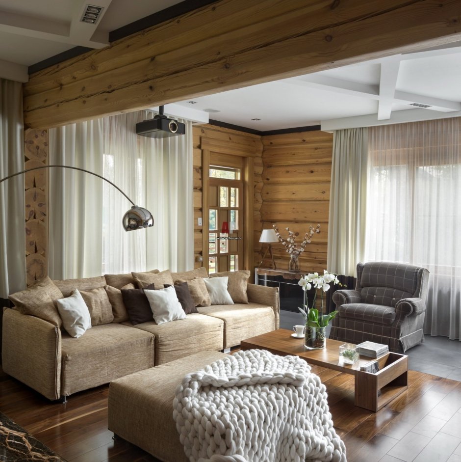 Уютная гостиная в деревянном доме