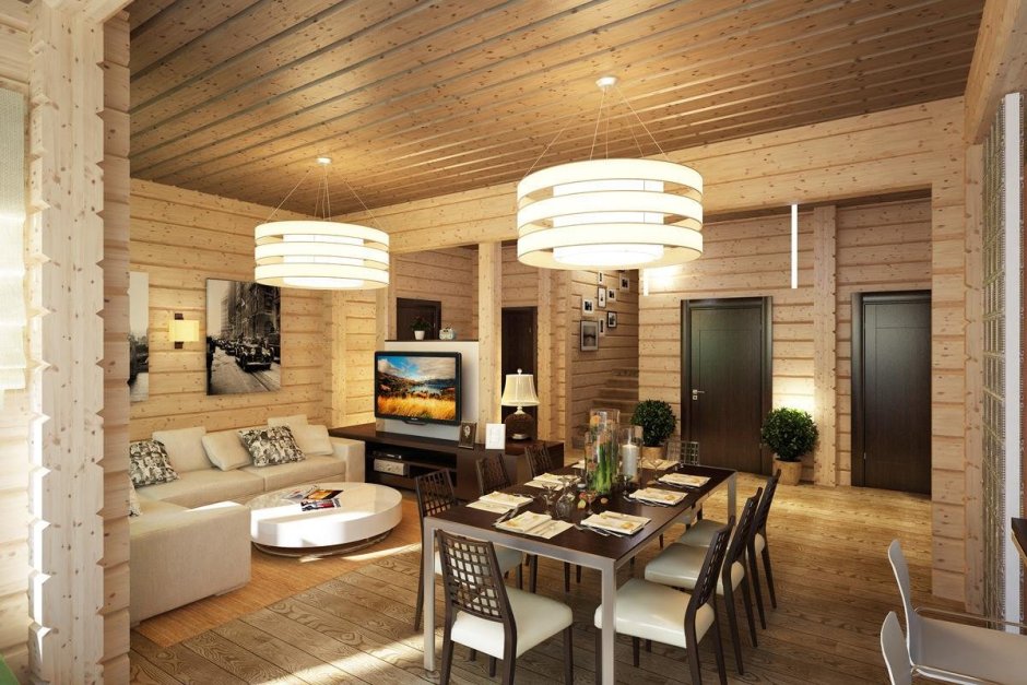 Деревянный дом из клееного бруса внутри