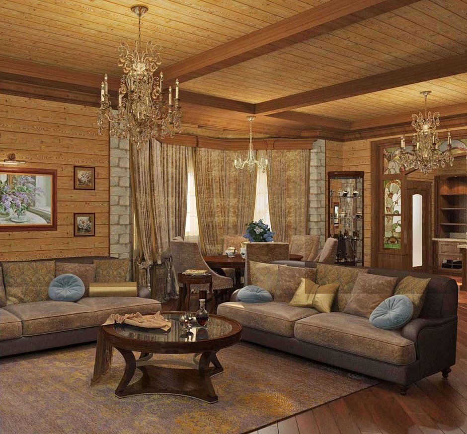 Зал в деревянном доме