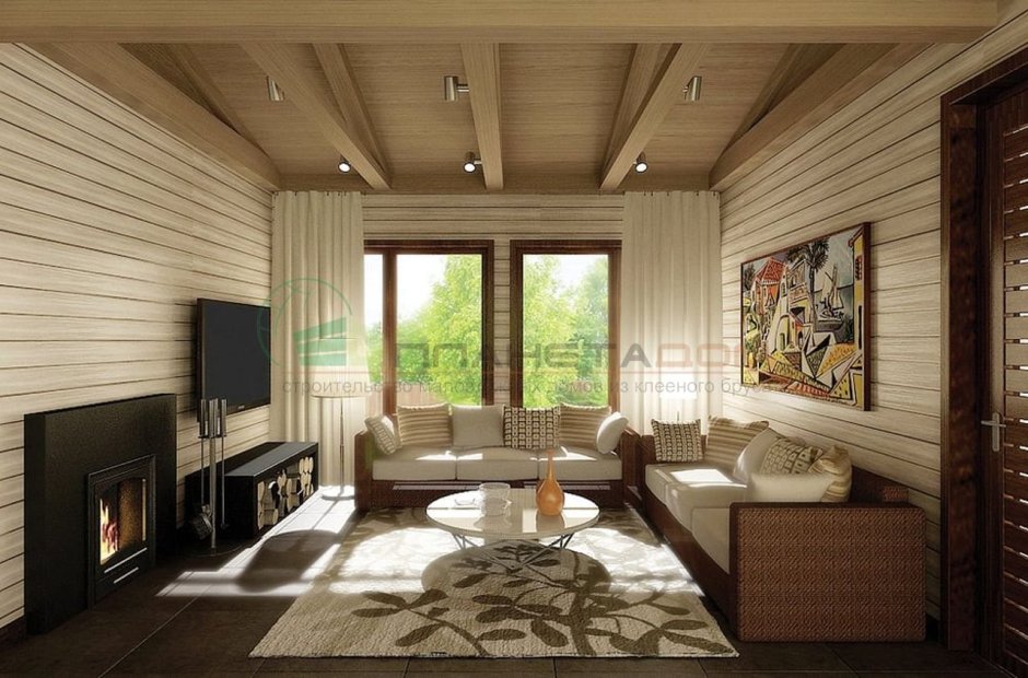 Гостиная в деревянном доме