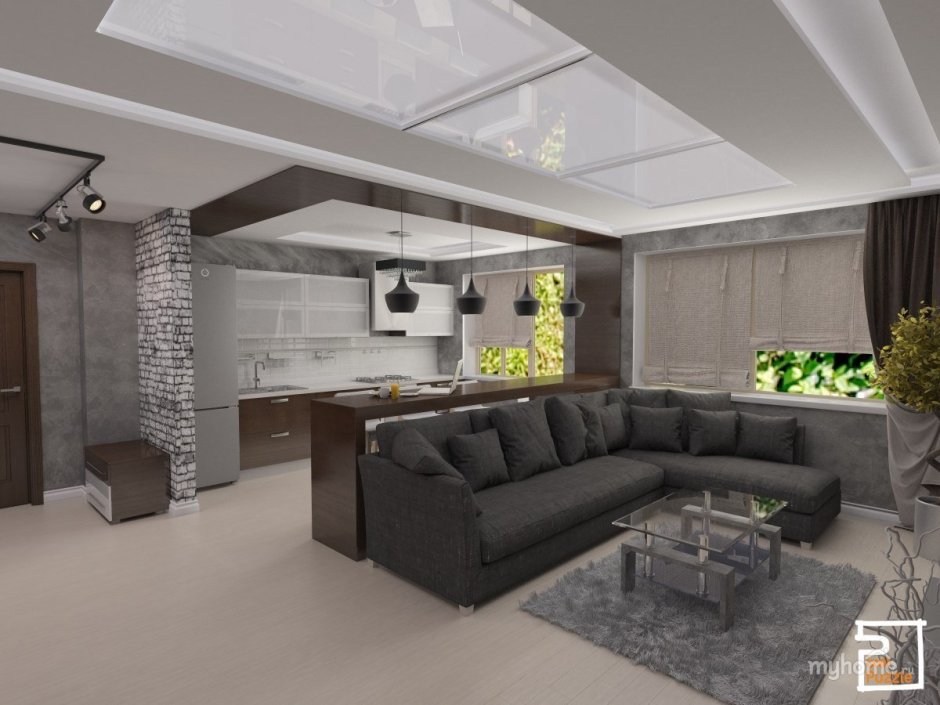 Кухня гостиная в серых тонах