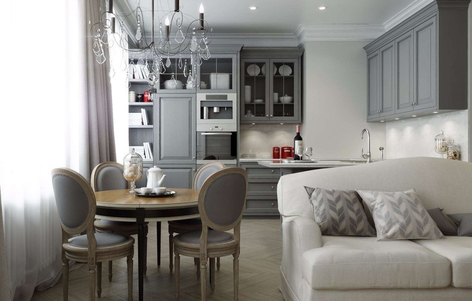 Кухня гостиная Неоклассика Скандинавия