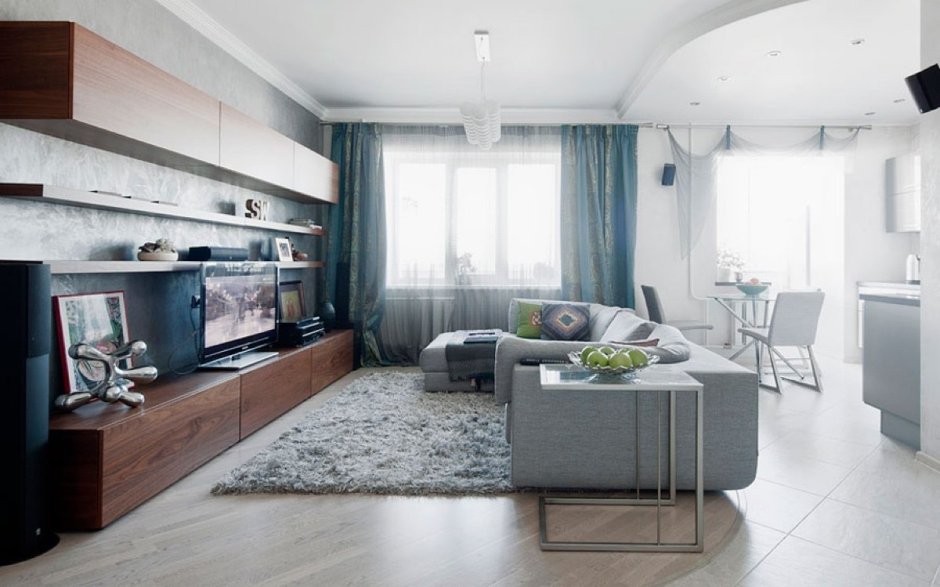 Кухня гостиная в серых тонах