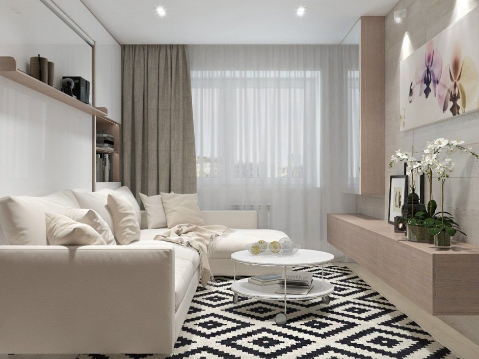 Интерьер маленькой гостиной в светлых тонах