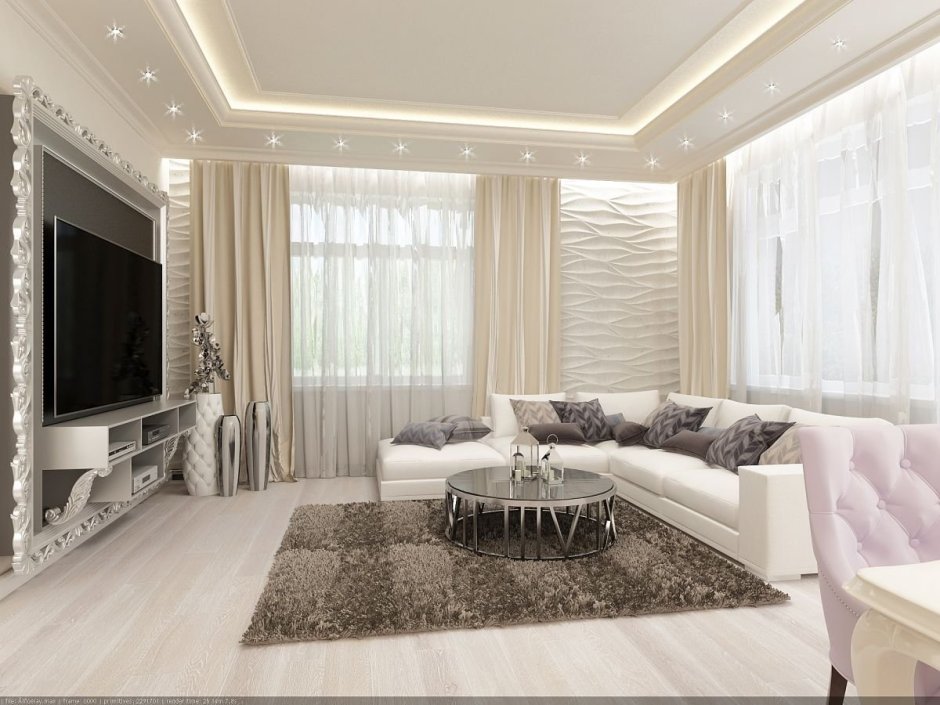 Гостиная арт деко в светлых тонах