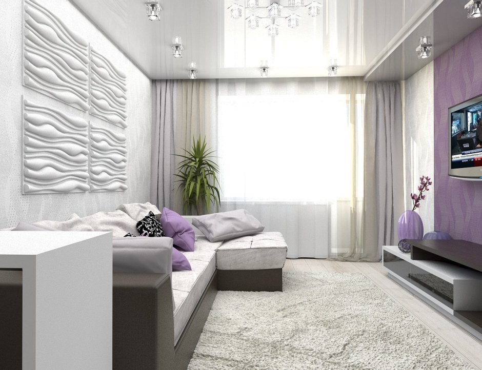 Гостиная в бело фиолетовых тонах