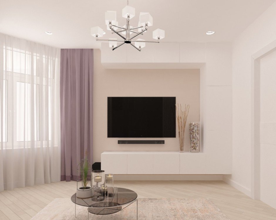 Гостиная со светлыми обоями