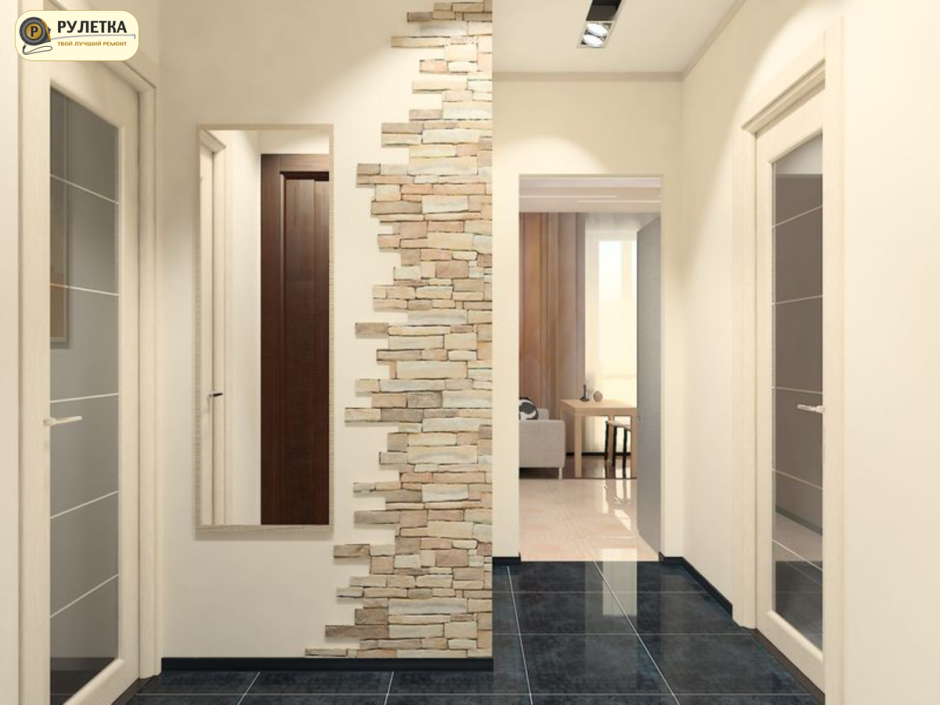Белый интерьерный камень в прихожей