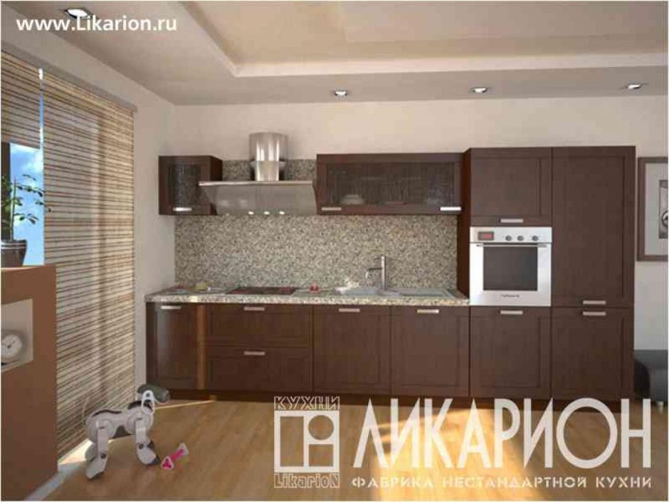 Кухонный гарнитур коричневого цвета