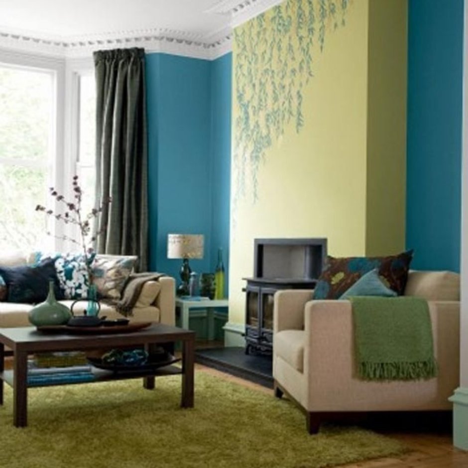 Гостиная в сине зеленых тонах