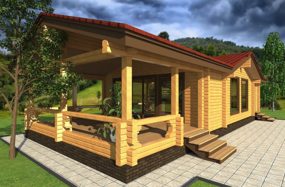 Баня с террасой из клееного бруса 6х7