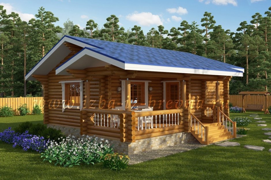 Баня 4*5 из оцилиндрованного бруса с террасой