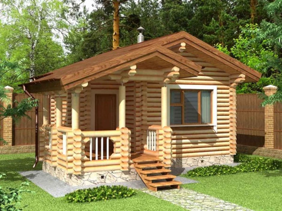 Баня 7х3 из оцилиндрованного бревна