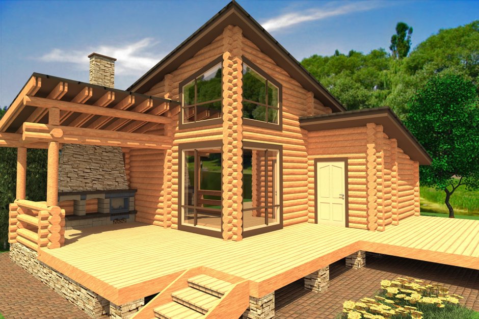 Двухэтажная баня с беседкой