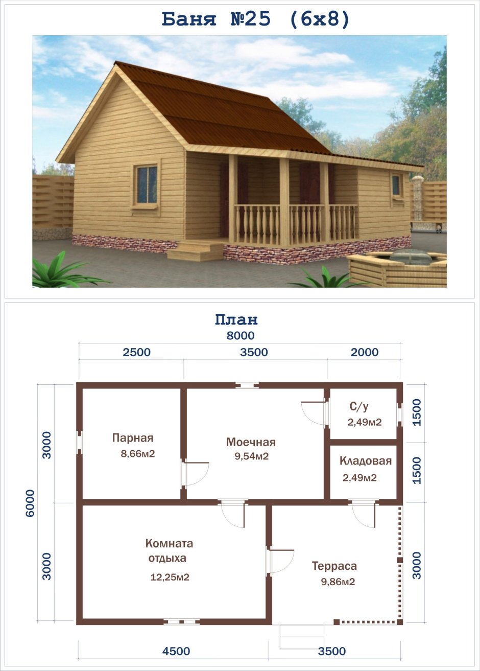 Баня с комнатой отдыха и верандой проекты 3х4