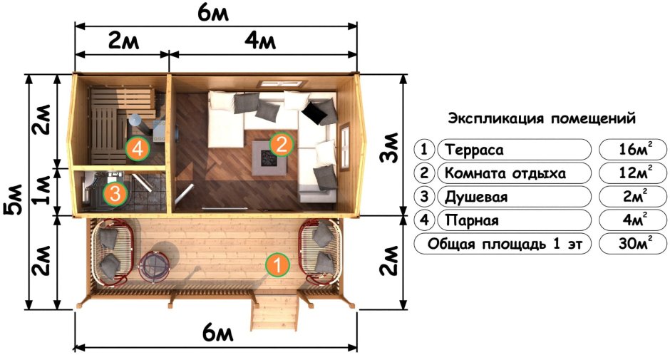 Проект бани 6х5 из бруса