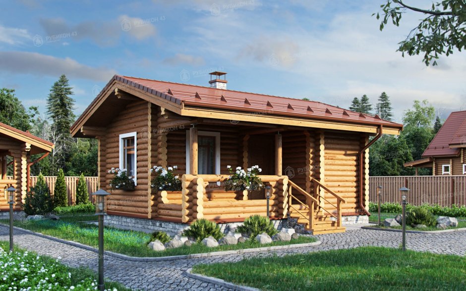 Баня из оцилиндрованного бревна 6*5