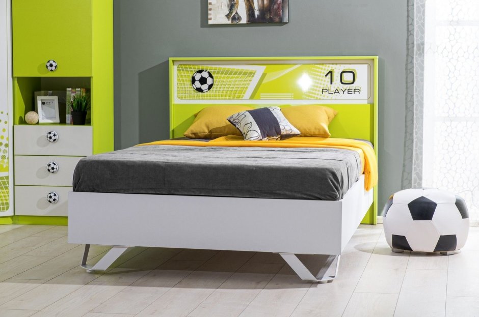 Кровать футбол 1200 белый/лайм полутороспальная