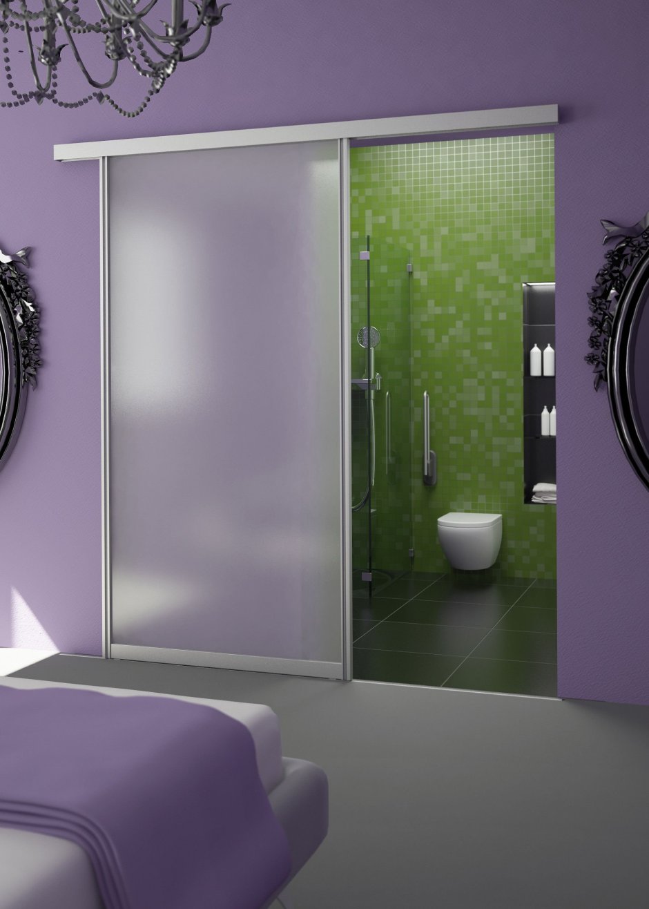 Откатная стеклянная дверь в ванную