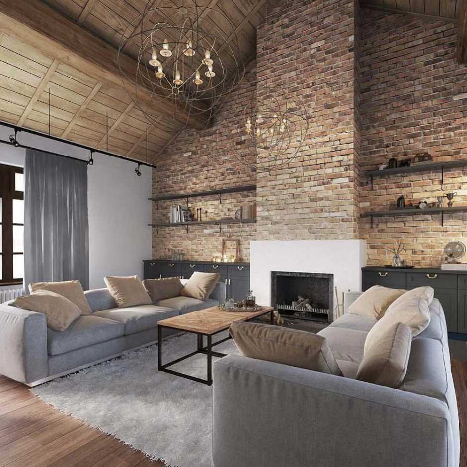 Гостиная в стиле лофт
