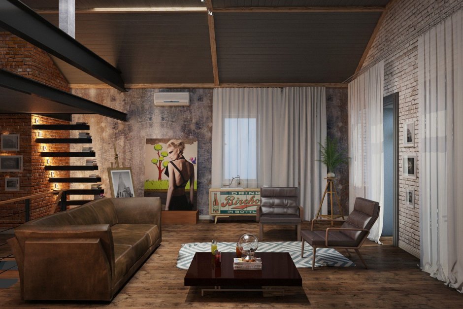 Гостиная в стиле эколофт