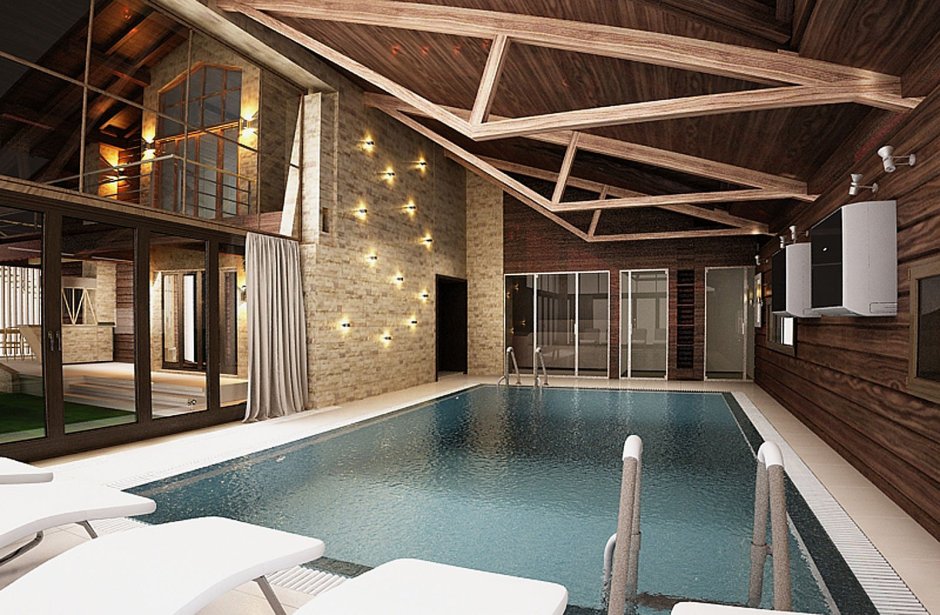 Двухэтажная баня с бассейном