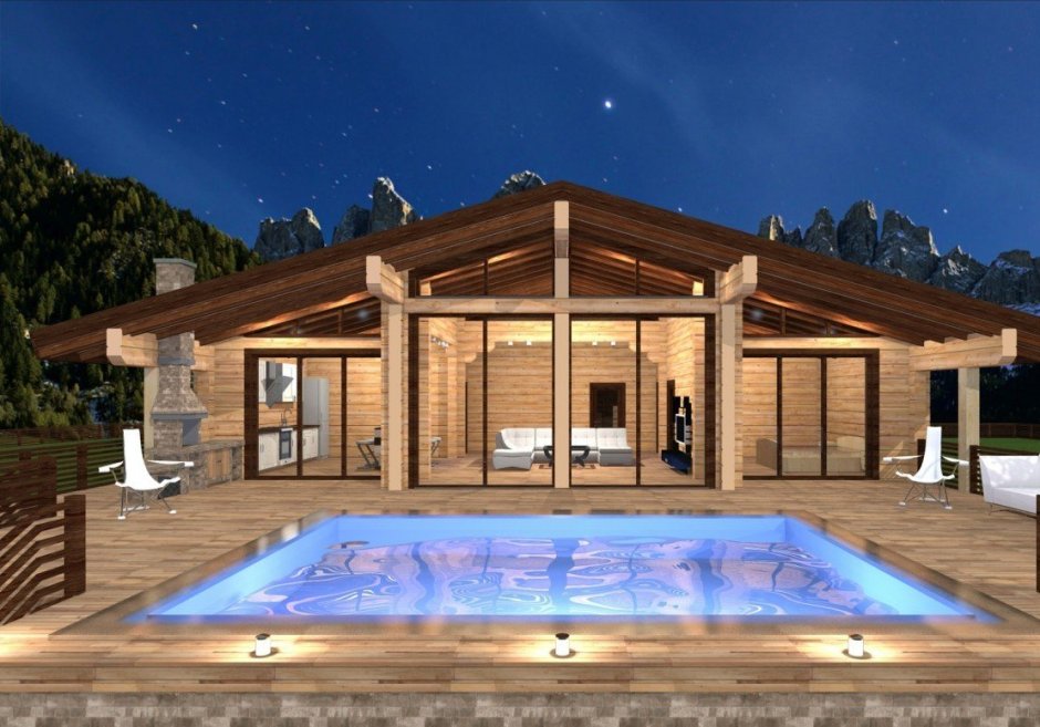 Баня с террасой и бассейном под одной крышей проекты