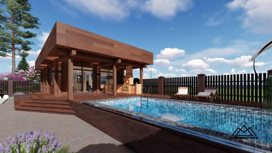 Современная баня с бассейном