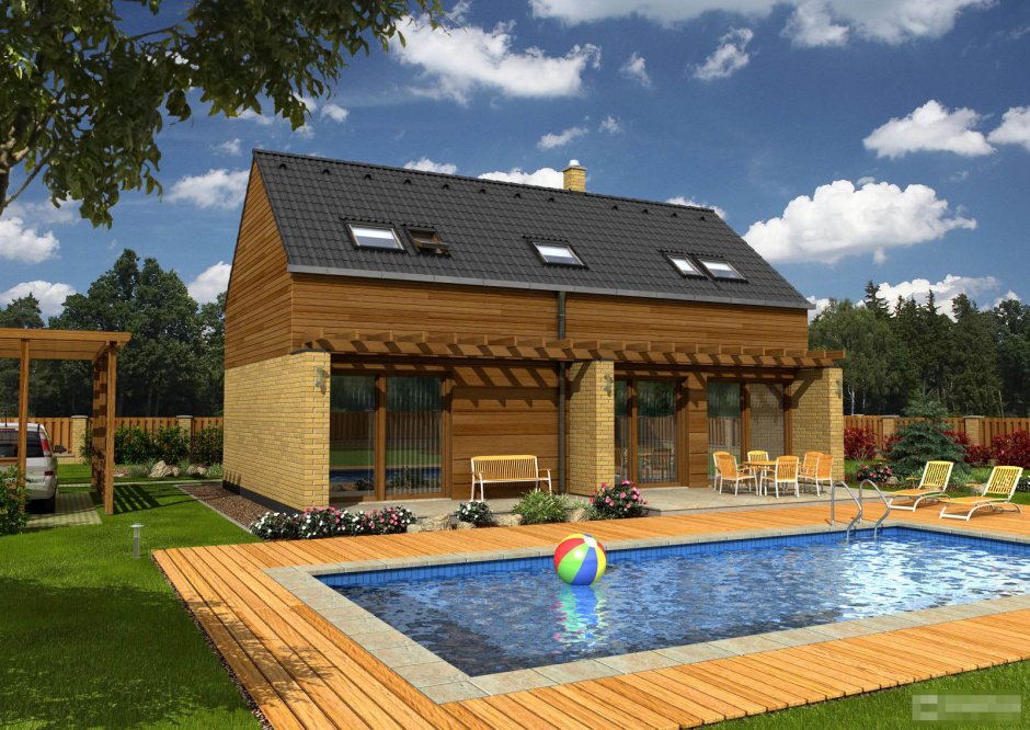 Баня с террасой и бассейном