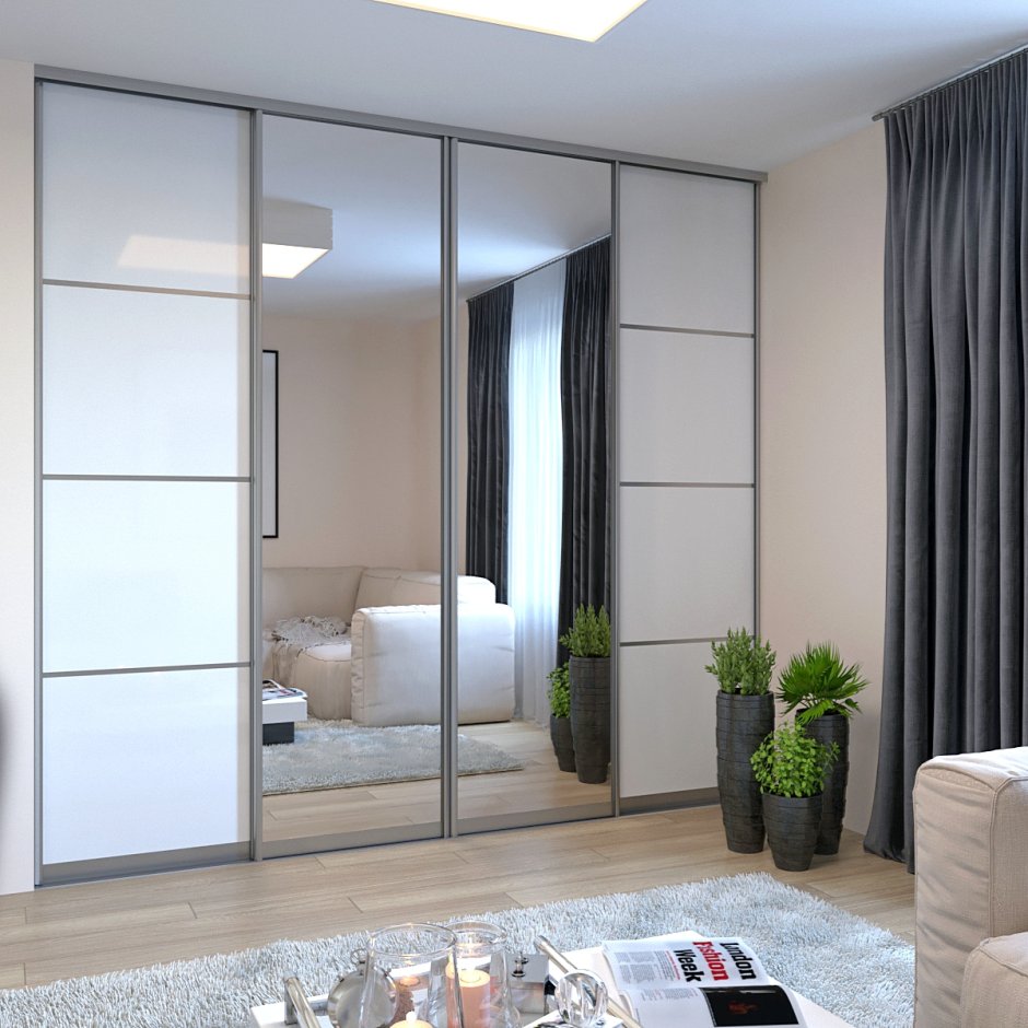 Шкаф купе лакобель и зеркало 4 двери