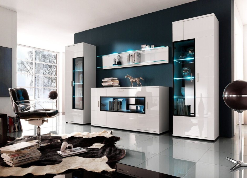 Стенка в стиле хайтек для гостиной