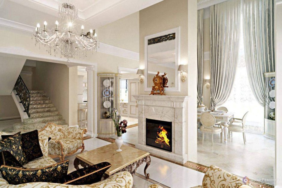 Камин в классическом интерьере