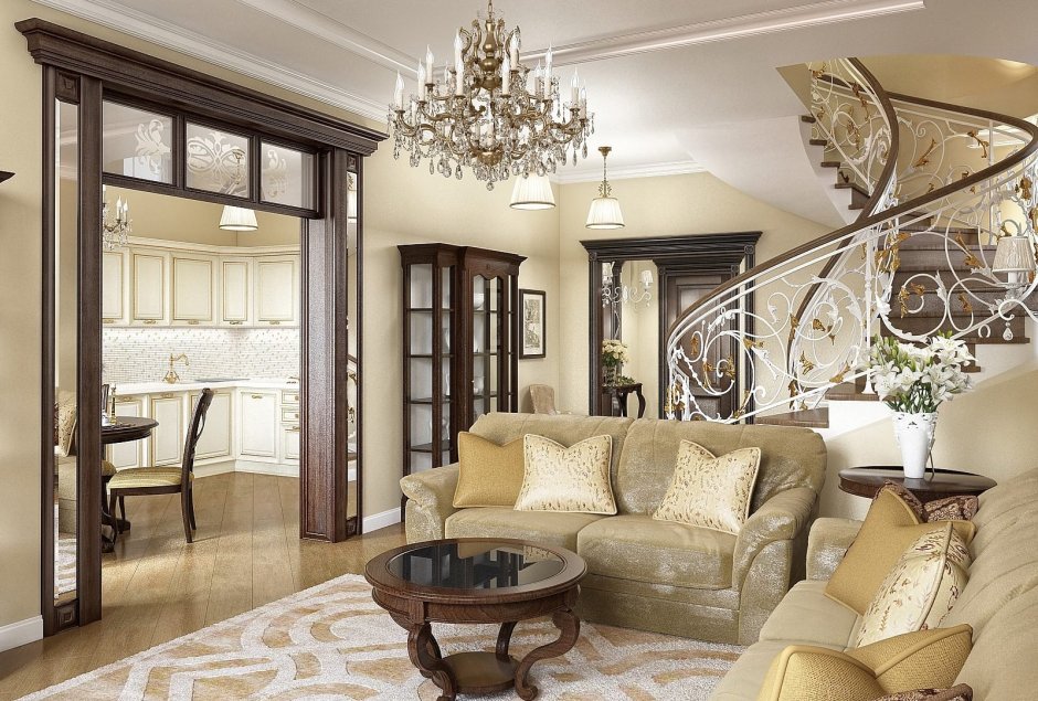 Гостиная в загородном доме в с стиле американская классика