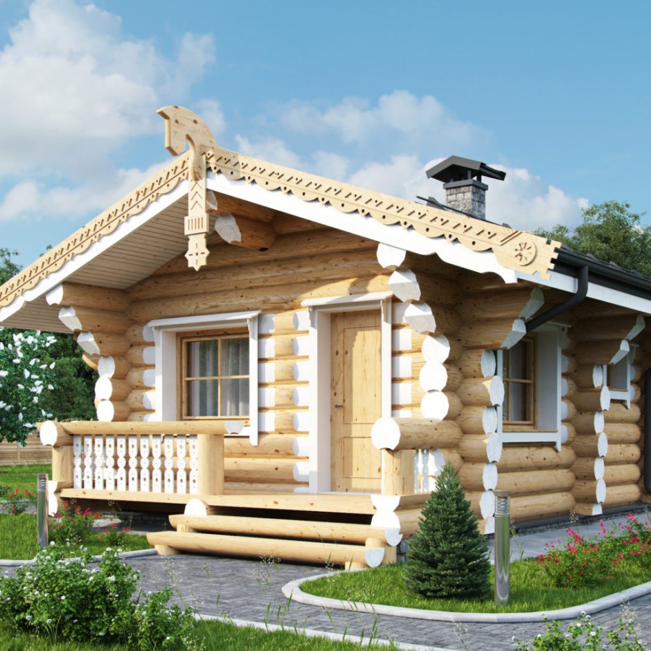 Красивая баня из оцилиндрованного