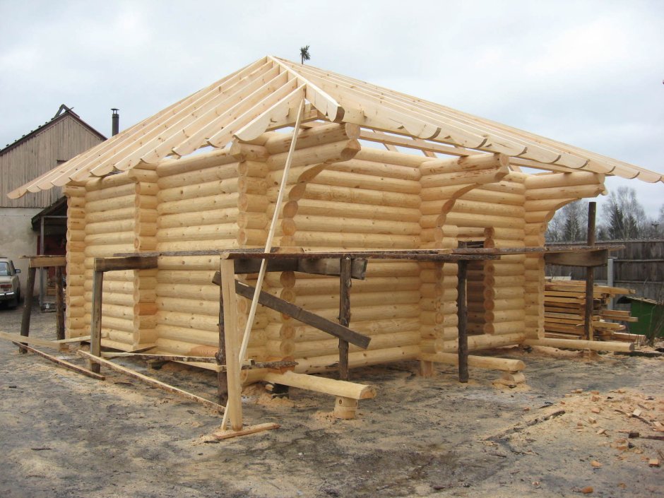 Стропильная система для бани из оцилиндрованного бревна