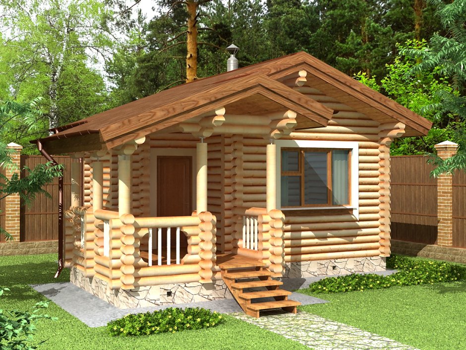 Баня 7х3 из оцилиндрованного бревна