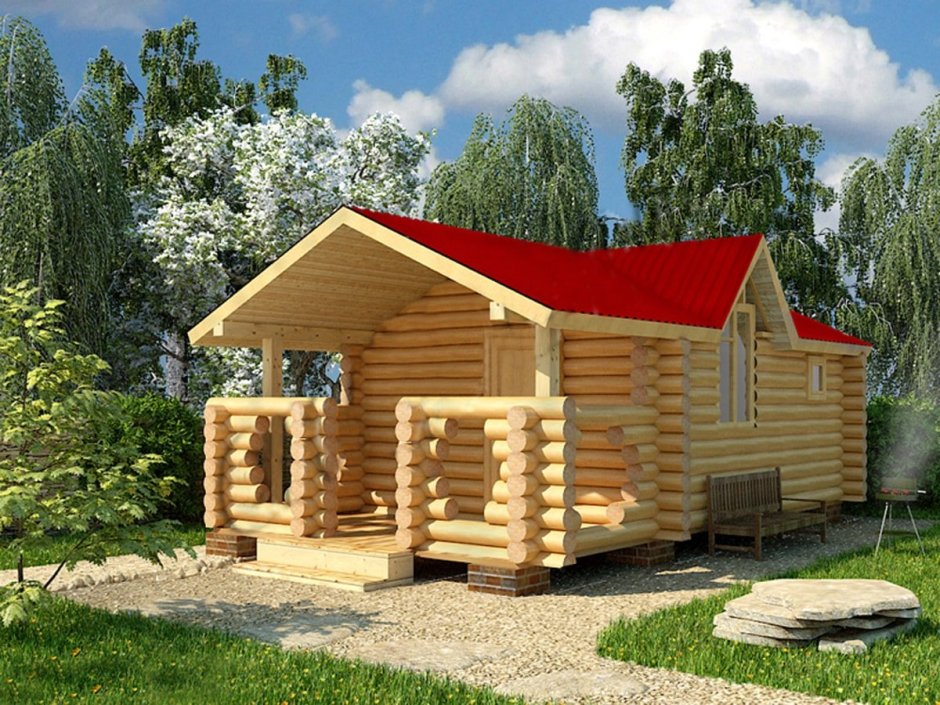 Баня из оцилиндрованного бревна 4х4