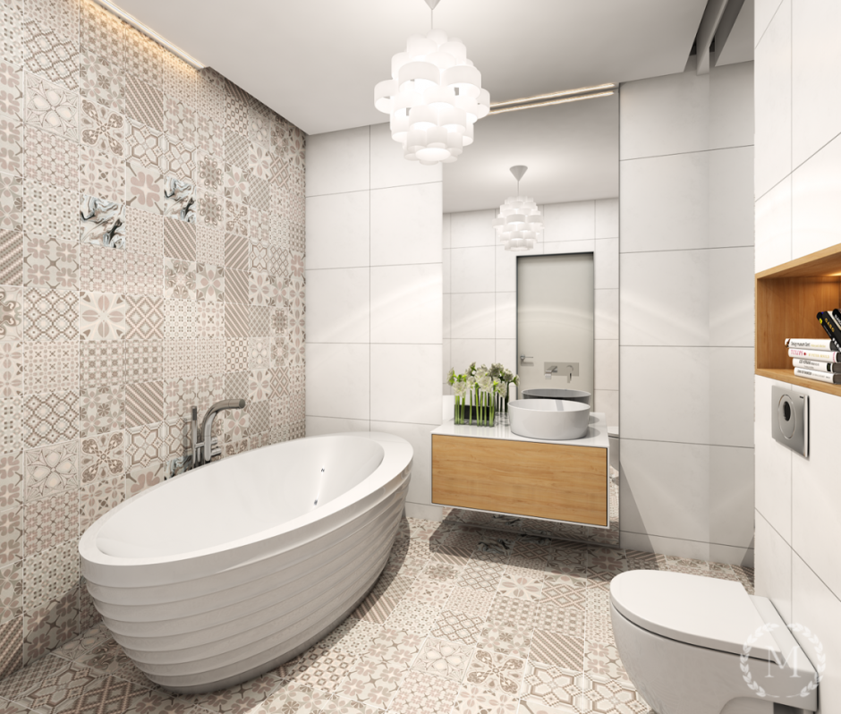 Ванна в современном стиле в светлых тонах