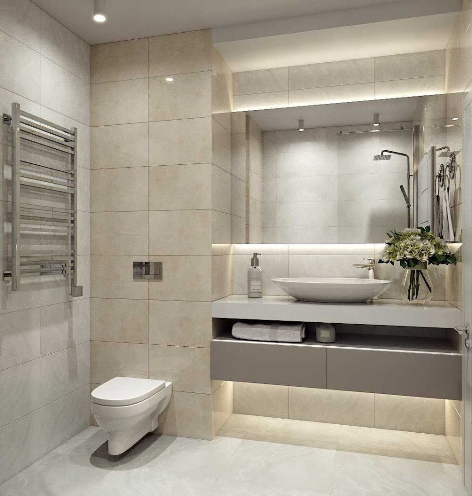 Стильная ванная в светлых тонах