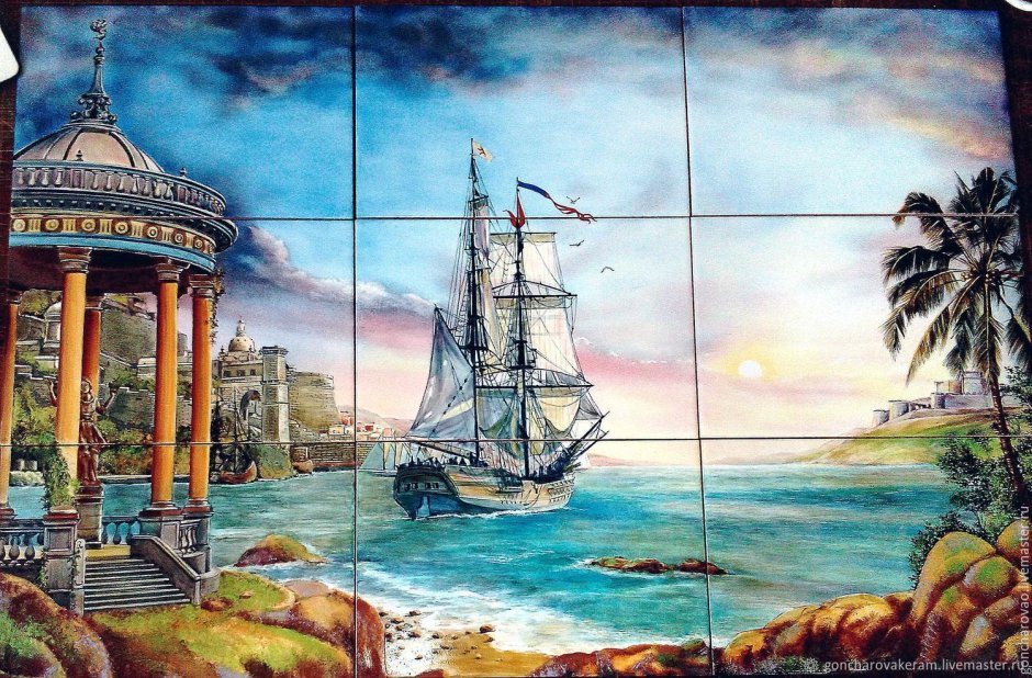Кафельное панно с кораблями